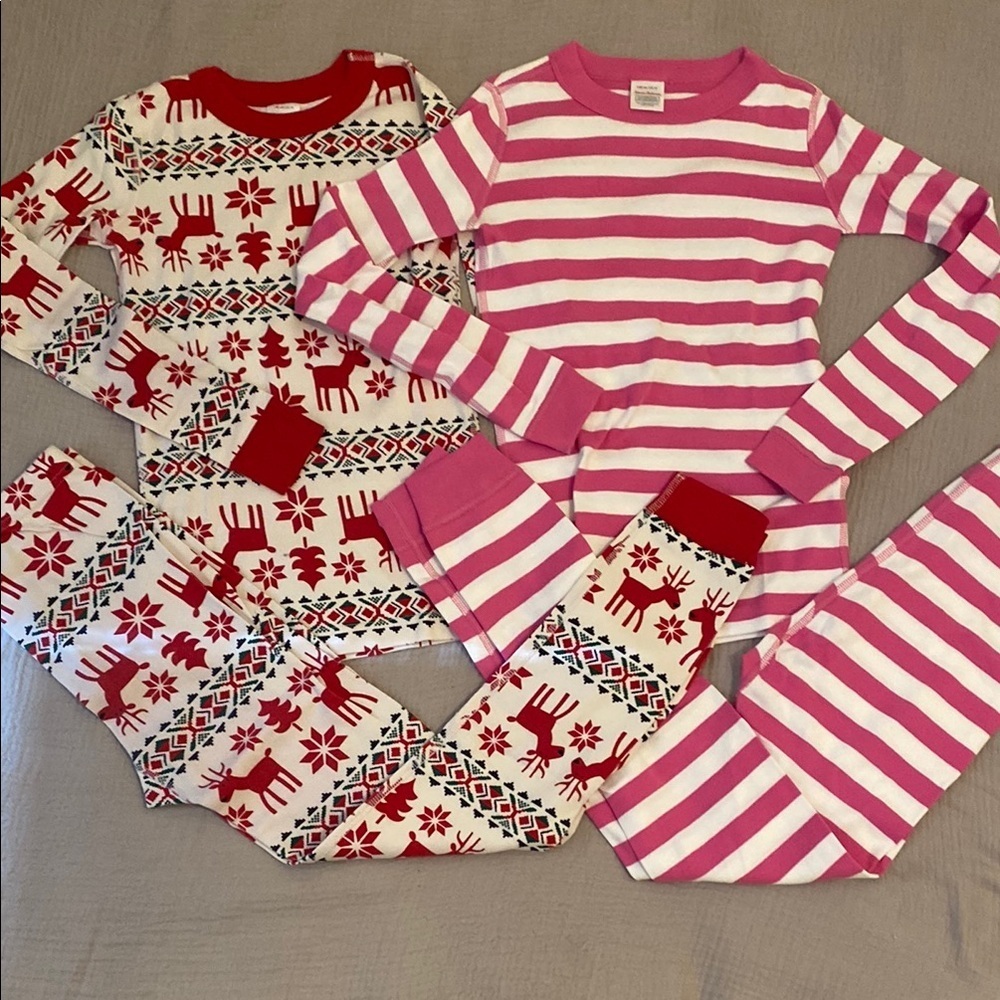Hanna Andersson Red Holiday & Pink striped Pajama Set. Size 10
